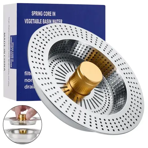 Stainless Steel Round Kitchen Sink Filter with Bounce Core Design Drainer, 1pc Universal US Standard 3.5in Drain Accessory, 3-in-1 Functionality, 2.95"-3.15" Diameter, >1.57" Depth, Clog/Insect/Odor-Proof, Tool-Free Easy Installation, Smooth Flow