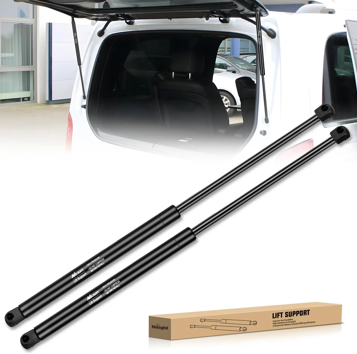 Nilight 2PCS 26-Inch Sturdy Secure Automotive Rear Window Glass Struts 4761 - Gas Shocks Rods, Vehicle Car Truck Replacement Parts, Car Accessories, Tools and Gadgets for Jeep Wrangler YJ 1987-1995, 25.47 Inches