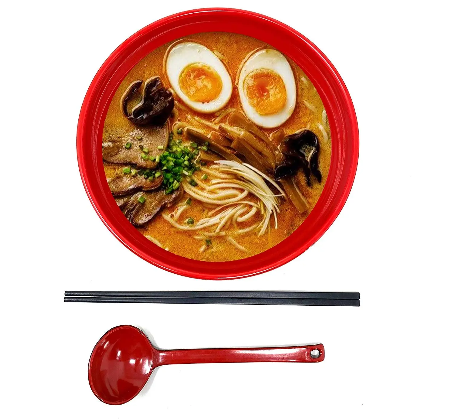 Thy Home Aesthetic 48 fl oz Round Traditional Melamine Ramen Noodle Soup Bowl Set (D8"xH4") - Hard Plastic Tableware Kit with Cutlery, Chopsticks, Spoons, Dishwasher Safe for Asian Food Lovers, Asian Cuisine, Dining, Perfect Gift, Round Shape