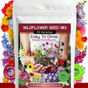 20000+Pcs Wildflower Seed Mix 2 Packs, 35 Varieties Annual & Perennial Open Pollinated Seeds Featuring Milkweed, Cosmos & Zinnia, Specially Blended to Attract Butterflies and Hummingbirds