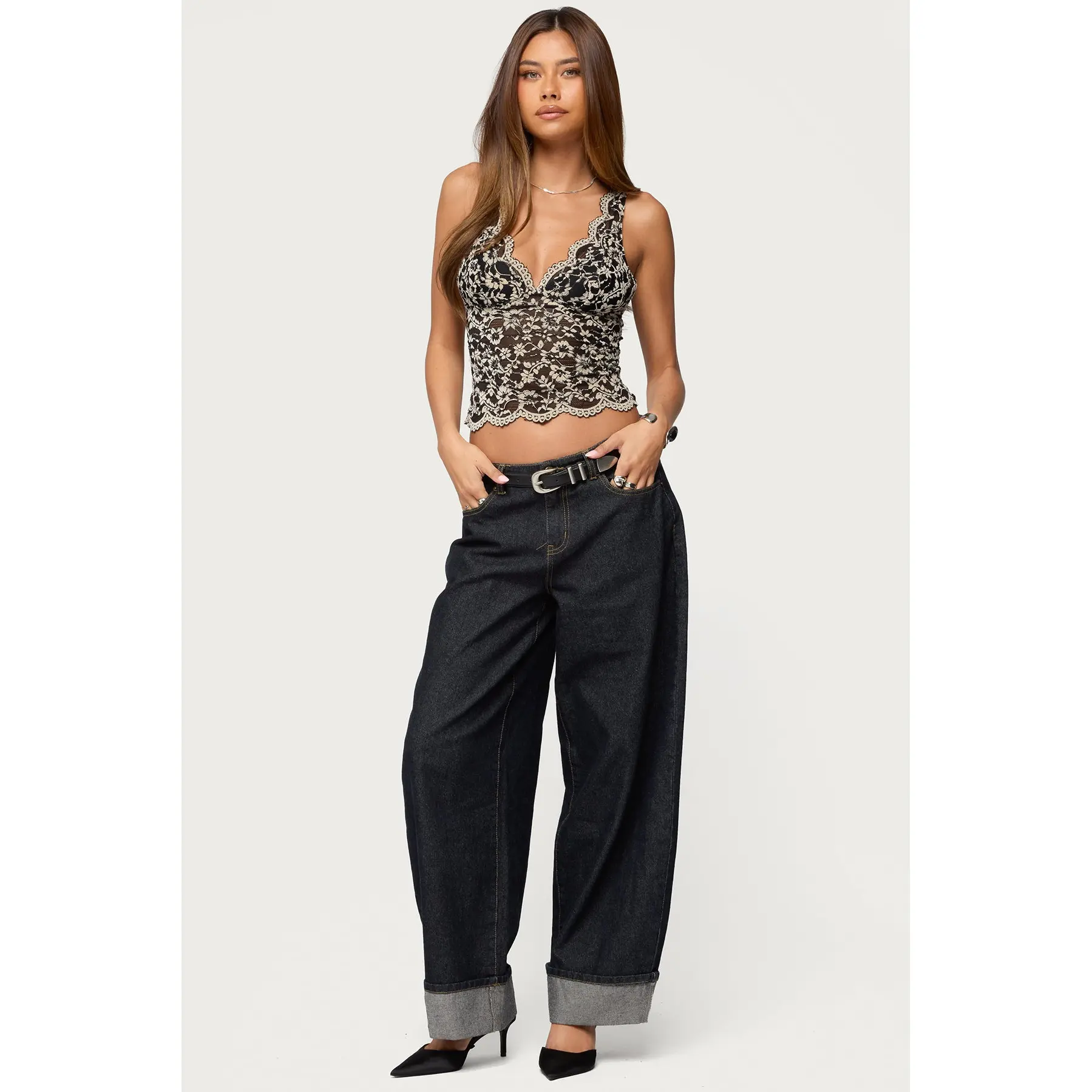 Araura Lace Velvet Floral Top - TikTok Shop