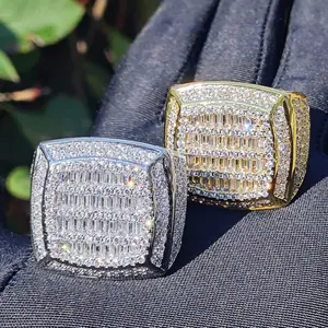 【PANG Jewelry】New Hip-Hop Mixed T-Shaped White Zirconium Square Ring for Men, A Niche and Personalized Ring Accessory