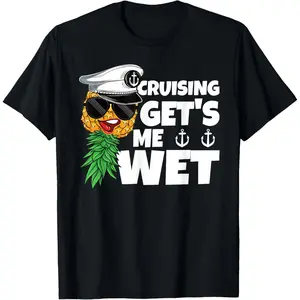 Cruising Get's Me Wet Swinger Pineapple Boat Cruise Women Men Cotton T-Shirt Fabric Menswear pineapple  shirt  cruise