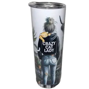 CUSTOMIZABLE Crazy Cat Lady 20oz Skinny Shimmer Tumbler with Reuseable Straw