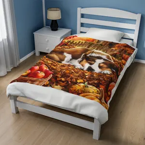 Autumn Puppy in Leaves Velveteen Plush Blanket heating level valentines day birthday present 6  day  star  blanket blankets cold gift