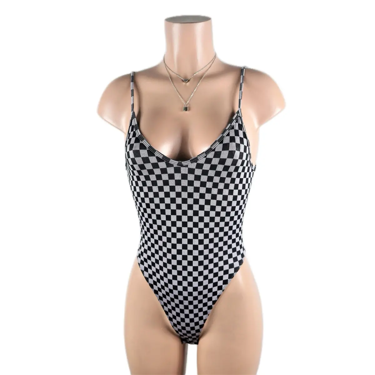 Checkered Suit Bodysuits Womenswear Nylon Spandex Party Festival   checkered Polyester Tops Comfortable Fit