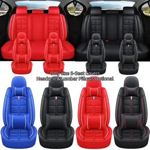 Universal 5 Seat Car Seat Cover Set, PU Leather Material, Dustproof Pad, All-Season Car Interior Accessories, Optional Headrest & Lumbar Support, Auto Seat Protectors