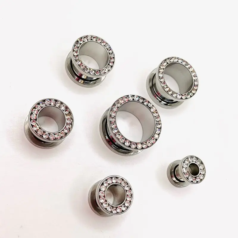 316L Stainless Steel Rhinestone Crystal Ear Plugs Tunnels Gauges for Piercing Jewelry