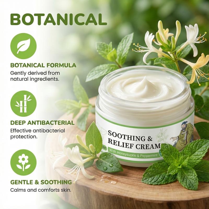 [TiktokBlackFriday]Soothing & Relief Cream with Honeysuckle & Peppermint - 30g, 100%25 Natural Plant Extracts, Gentle for All Ages, Fast Acting Relieve itching , Hydrates Dry & Sensitive Skin, Therapeutic Treatment for Flare-up,Eczema & Psoriasis