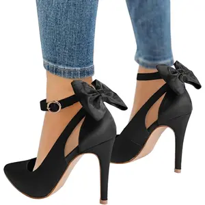 Coutgo Women's Pointed Toe High Heels Ankle Strap D'Orsay Pumps Shoes Bow Wedding Bowtie Back Dress Sandals