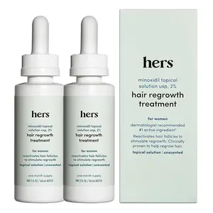 NEW!!! hers Topical Minoxidil Solution, 2% - Hair Growth Treatment for Women - Clinically Proven to Reduce Hair Loss in 3-6 Months - Unscented - 2 Pack, 2 Month Supply