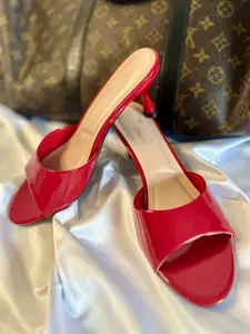 Angie Open Toe Kitten Heel Mules - RED Chic Design Comfortable Stable Walkable Heel 2.25 Inches Versatile Appeal for Office Evening Events