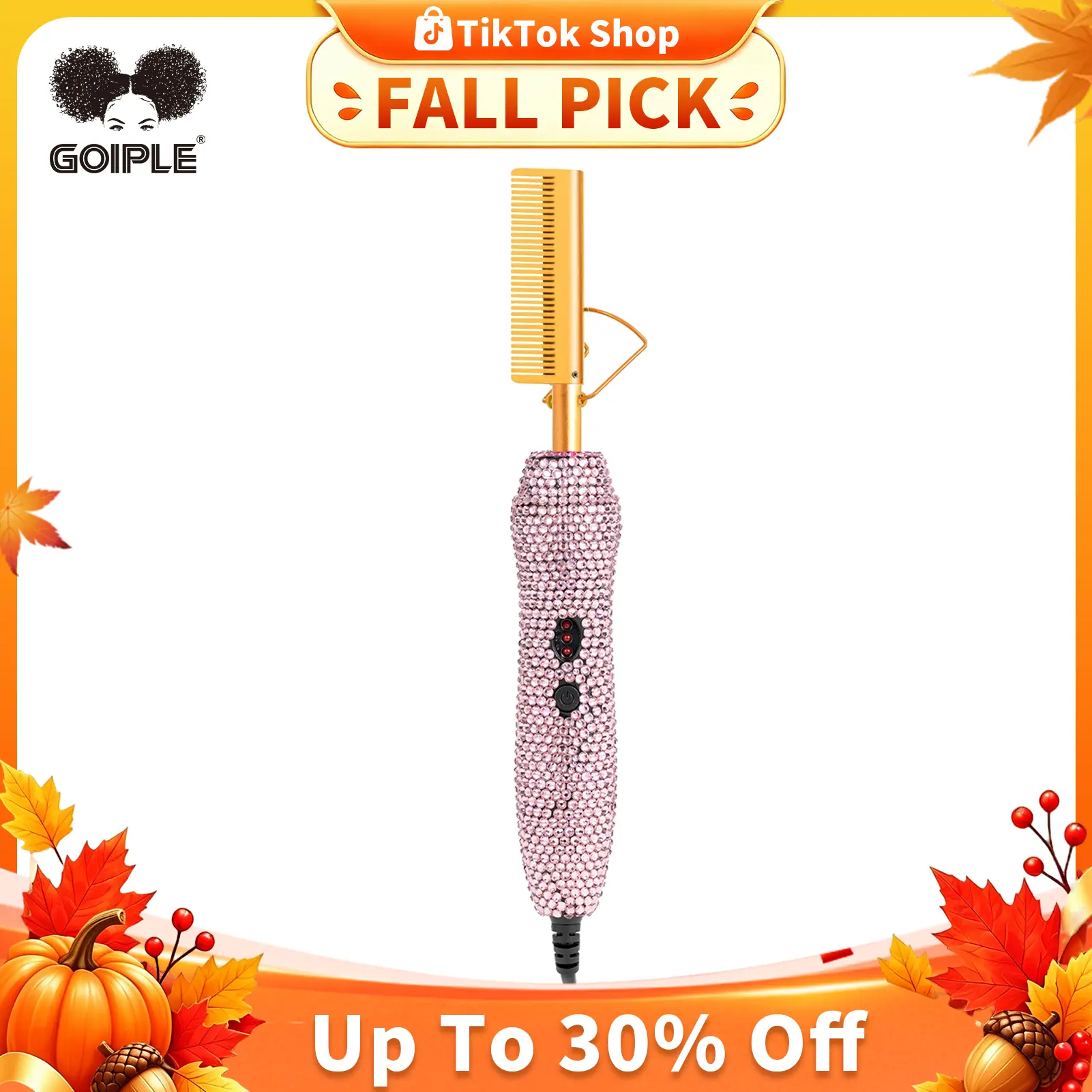 Goiple Electric Diamond Hot Comb Hair Styling Tool - 450°F Anti-Scald Pressing Comb for Natural Hair and Wigs