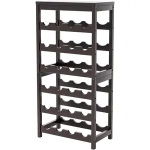 24-Bottle Freestanding Floor Wine Rack, 6-Tier Wine Rack Shelf with Tabletop, Bamboo Wine Storage Shelves for Kitchen, Bar, Dining Room, Living Room – Dark Brown