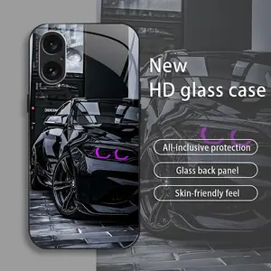 Black Racing drop-resistant glass phone case suitable for [iPhone 16 Plus] protective film full cover protective glass back panel skin-friendly feel 995