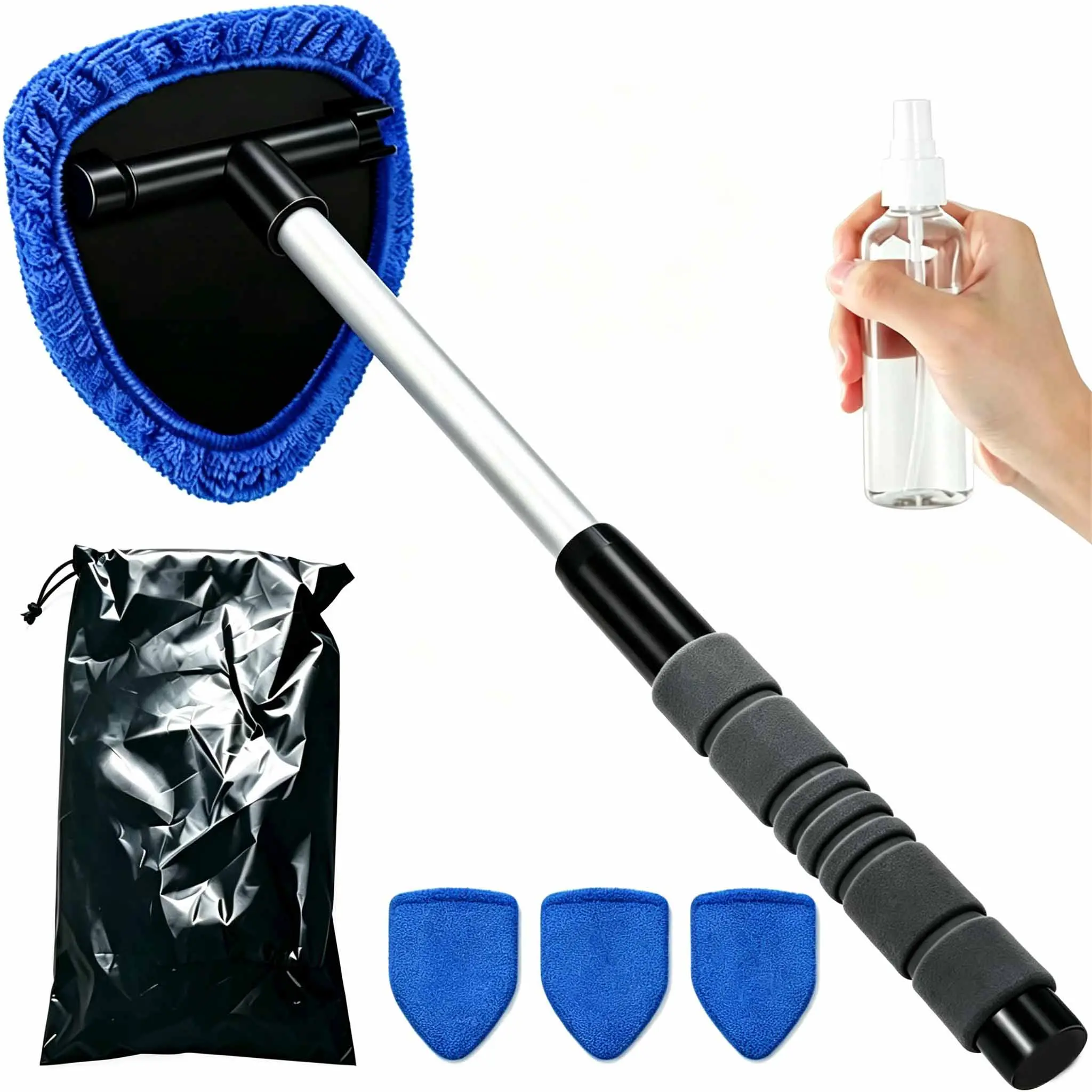 Telescopic Handle Microfiber Car Windshield Cleaner Tool - Interior/Exterior Glass Squeegee for Home Care Supplies