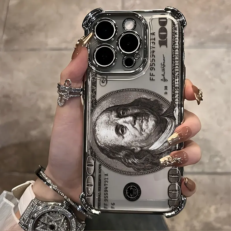 Phone Case - A New Classic Creative Illustration Phone Case for Iphone and samsung models.Featuring a Dollar Pattern, with a Plated Anti-Drop Transparent Back Cover, Providing Basic Shockproof Protection., Tpu