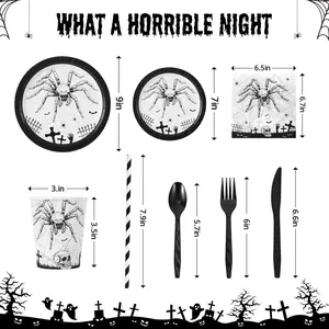 Halloween Plates and Napkins Set Serve, Halloween Spider Skeleton Disposable Tableware Set, Halloween Plates, Cups, Napkins, Halloween Tableware