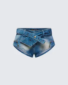 Sol Blue Belted Mini Denim Short
