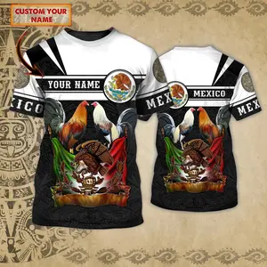 Personalized Name Mexico T-Shirt 3D Full Printed, Rooster and Eagle Mexican Shirt For Men And Women, Unisex Aztec Mexican Shirts