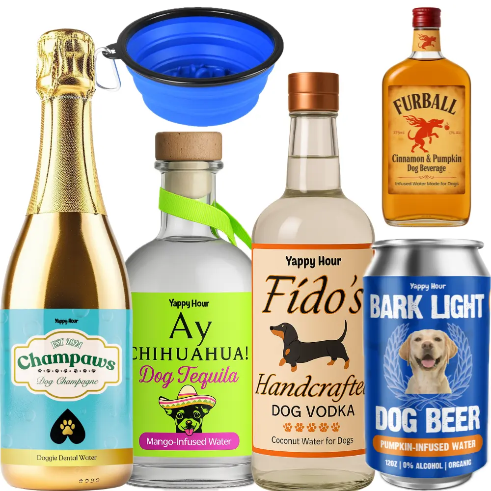 Yappy Hour Party Sampler | Non-Alcoholic Dog Beverages | Variety Pack | Dog Booze | Fun Dog Beverages for Parties