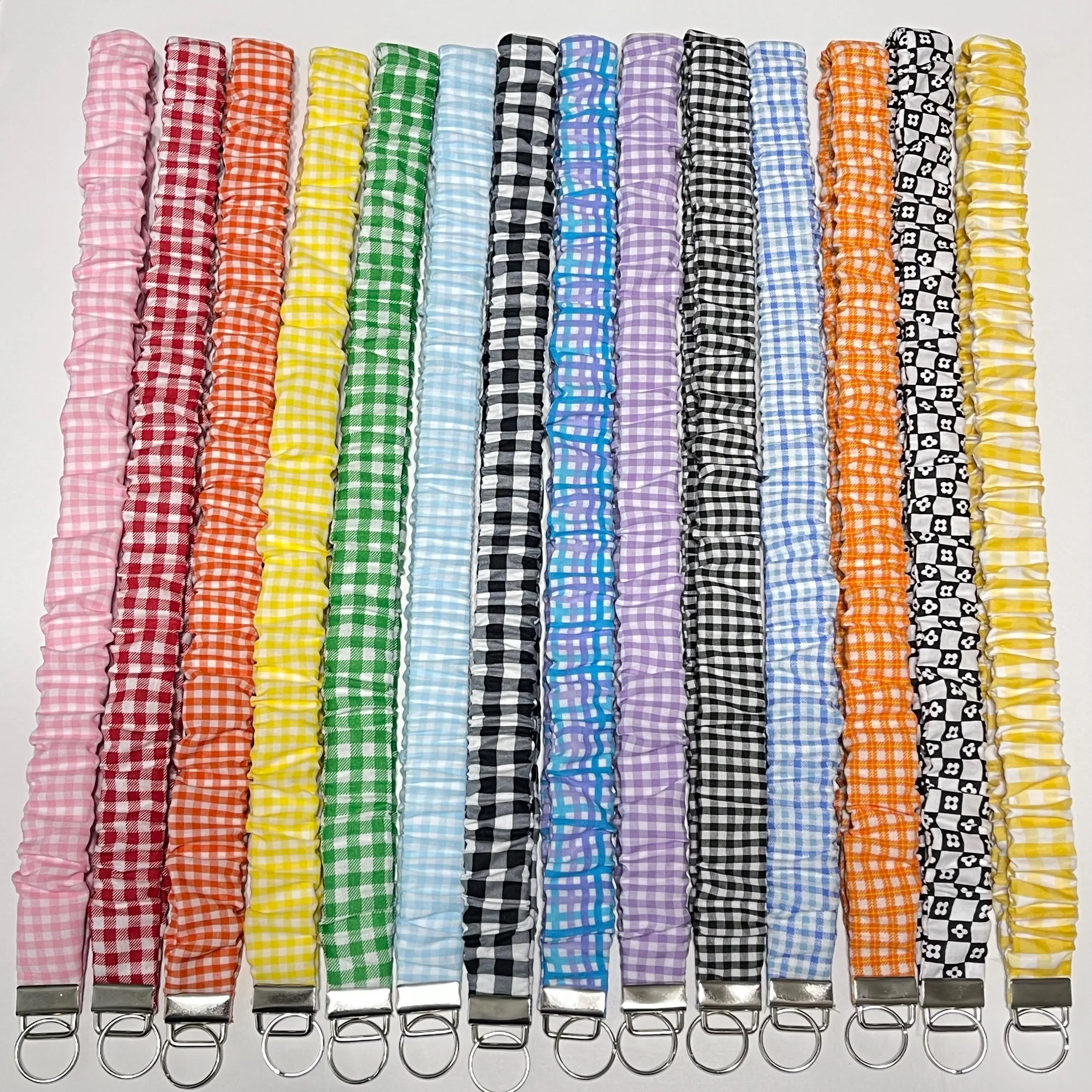 Gingham Scrunchie Lanyard - Cotton Keychain Holder & Badge Strap