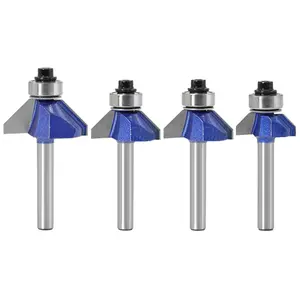 Industrial Grade 4 count 1/4 Inch Shank 45  Chamfer Router Bit Set with Top Bearing Bevel Edge Forming Router Bits  Woodworking Tool