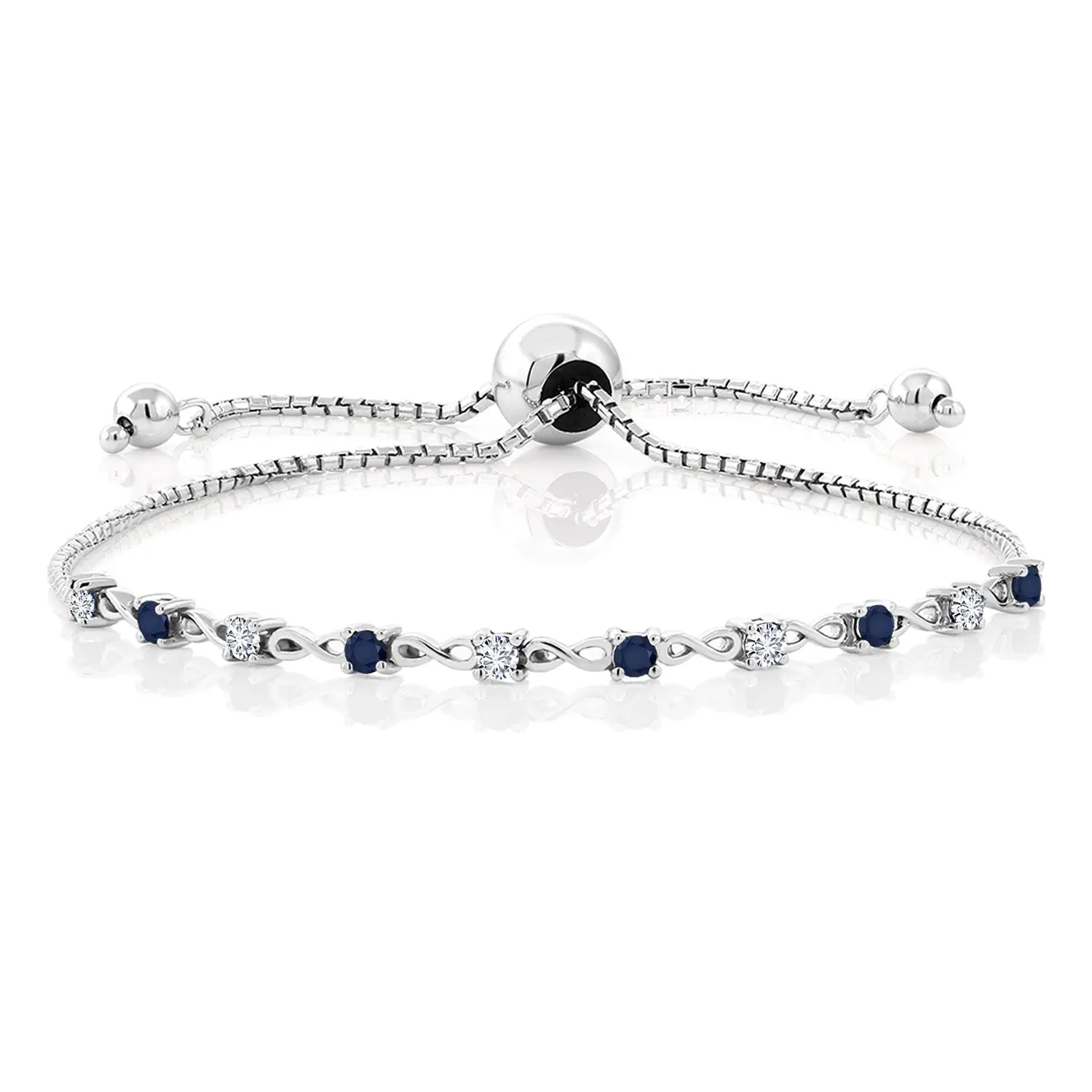 Gem Stone King 925 Sterling Silver Gemstone Birthstone and Blue Sapphire Infinity Tennis Bracelet For Women | Round 2.5MM | Adjustable Bolo Bracelet Up to 9 Inch | Easy-On Easy-Off