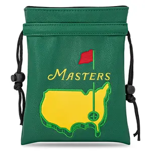 Golf Drawstring Pouch with PU Drawstring, Small Ball Bag, Map, Embroidered Velvet Lining, T Handle, Waist Bag