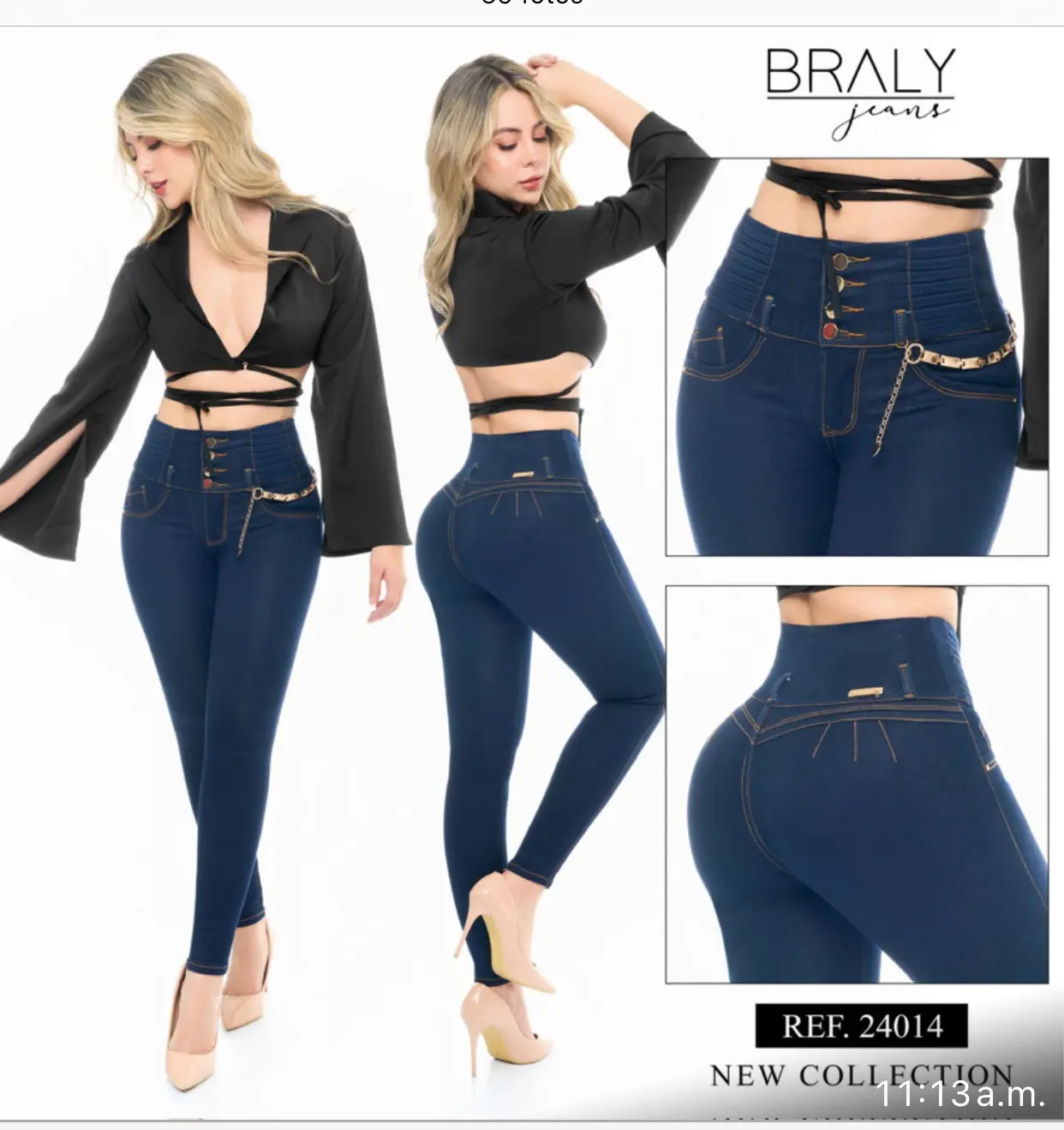 jeans pretina ancha azul con llavero Womenswear Bottom