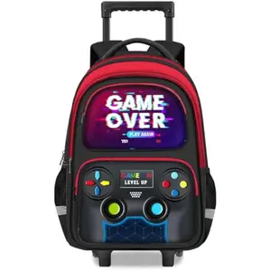 Boys Rolling Backpack for Kids - Gamer Boys Rolling Backpack with Wheels, Multifunctional Wheeled Bookbag for Elementary Middle School, Lightweight Travel Roller Bag