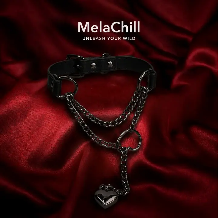 MelaChill Breathless Black Leather Choker Necklace - Thick Chain, Movable Pulling Chain, Love Lock, Versatile Daily Wear Costume Jewelry Accessory
