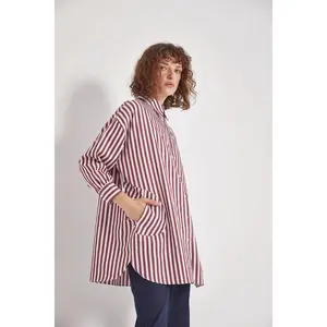 Refined Pocket Poplin Shirt - Burgundy Thick Stripe