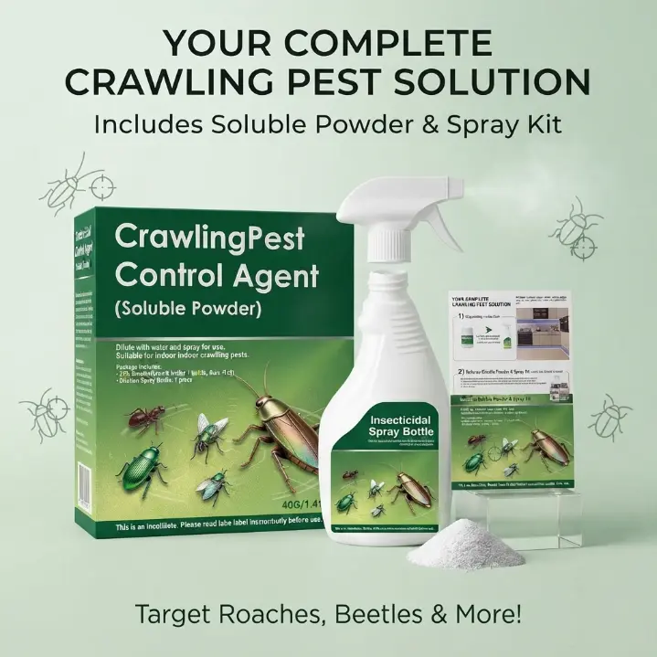 40g Crawling Pest Control Soluble Powder Kit for Home Users - Indoor Room Treatment Set with Insect Spray Bottle, Scoop, Targets Common Household Crawling Insects