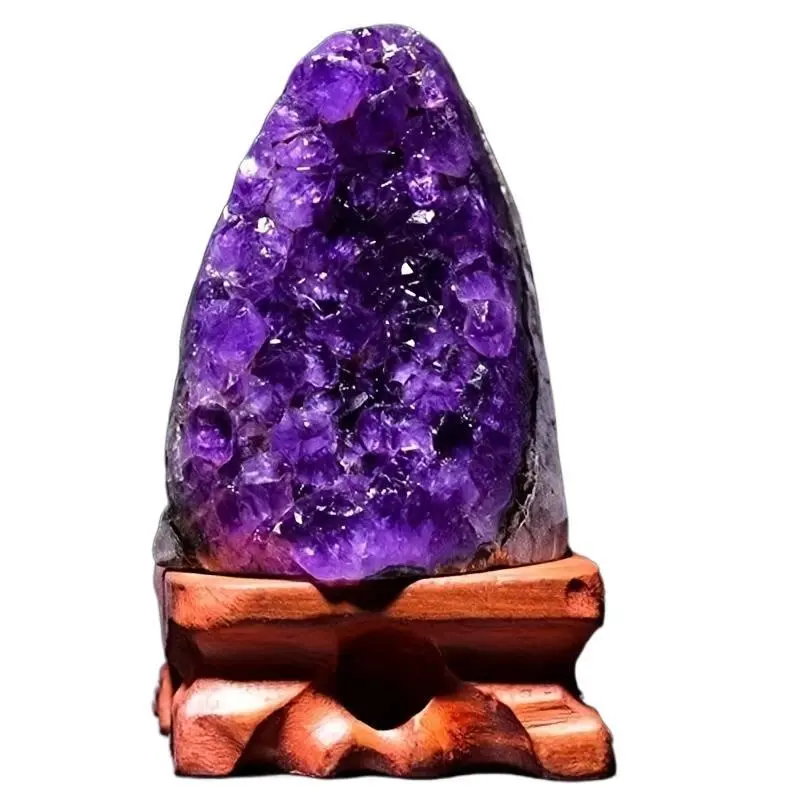Selected Natural Amethyst Cluster Raw Stones - Small Unique Crystal Design Decor, House Decor Ornaments, Natural Stone Monumental & Decorative Collectibles, Hand Painted Mexican Pottery Desk Wooden Accent