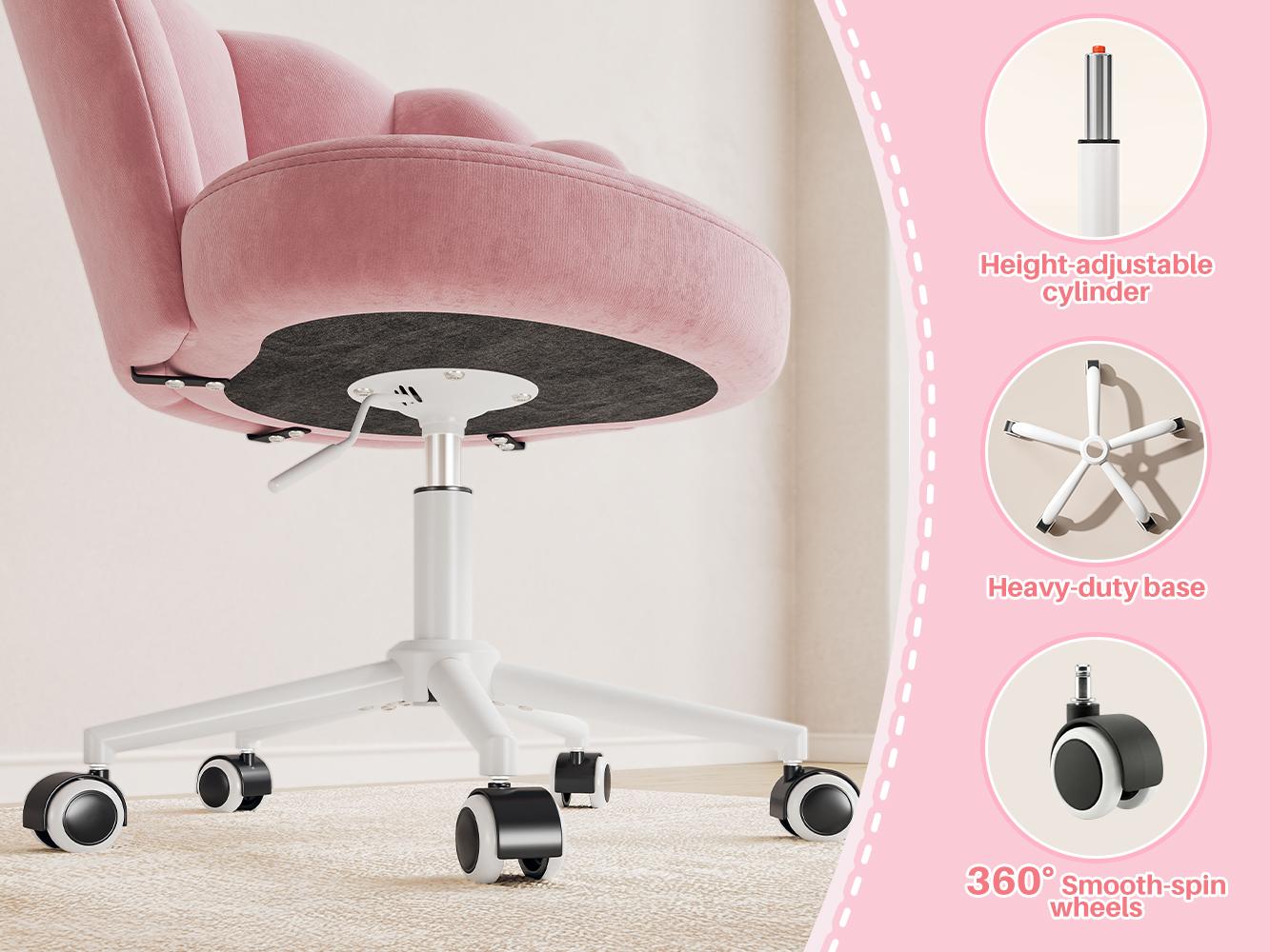 Raybee Artistic Color Velvet Vanity Chairs with Wheels, Comfy Desk Chair with Backrest, Armless Home Office Desk Chair Hight Adjustable & 360° Swivel, Makeup Task Chair for Bedroom, Study Room, Blush Pink #TikTokShopStockUp #SummerVibes #NewArrival