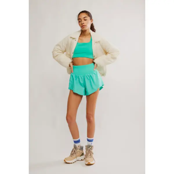 Free People Women's Carpe Diem Water-Resistant High-Rise Running Shorts - Female Athletic Sports Bottoms with Built-In Briefs, Elastic Waist, Workout & Fitness Shorts
