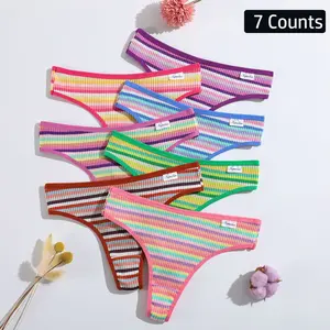 7 Counts New Pure Cotton Color Thread Ladies Thong Pantsabdomen Lifting Buttock Breathable Double-Layer GIFLSunderwear - Panties, Womenswear