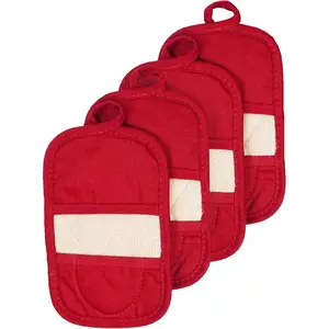 Premium 4-Pack Heat Resistant Pot Holders & Heating Pads, 8.5" x 5.5", 100% Cotton with Terry-Looped Pocket, Ideal for Kitchen and Barbeque, Paprika