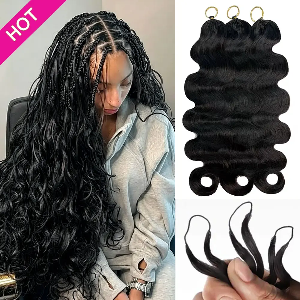 Asakiss Body Wave Feather Crochet Human Hair Extensions for Boho Braids, Pre-Separated Miracle Knot Strands, Knotless Easy Install Crochet Hair with Burmese Curly Water Wave Loose Deep Wave Texture, 50g/40 Strands Per Pack