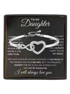 To My Daughter Bracelet Infinity Heart CZ Bangle Bracelet Birthday Gift,Christmas Gift Family Love Gift