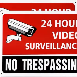 2Pk No Trespassing/24 Hr Video Surveillance/ Warning Sign Aluminum UV Protected Security Decor