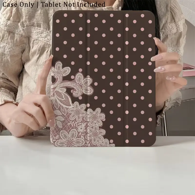 Grey lace polka dot iPad protective case, suitable for 11th generation 11 inch iPad (2025 model)/10th generation 10.9-inch iPad (2022 model), made of soft and durable silicone material, with built-in pen slot, supporting automatic sleep/wake function kid