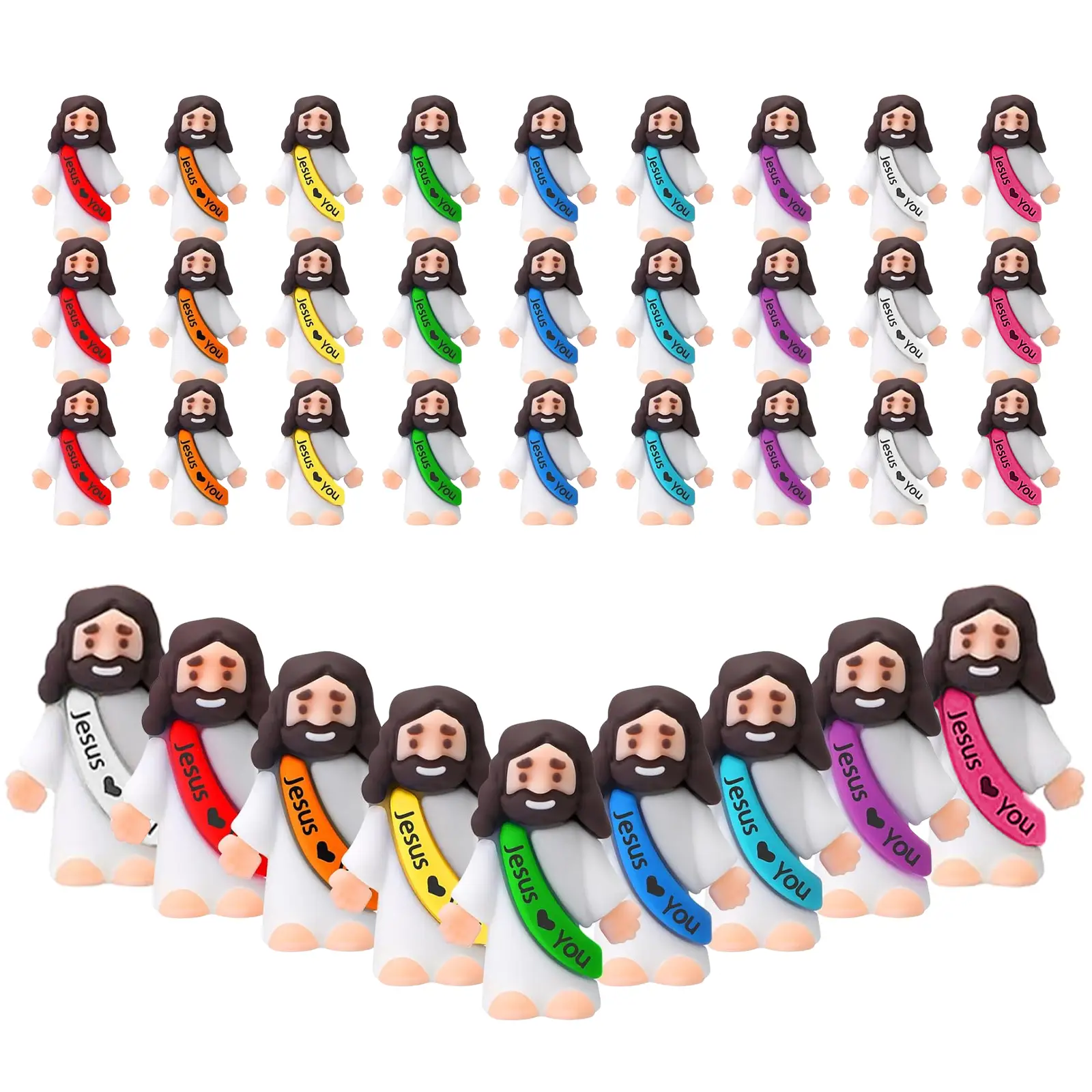 30Pcs Little Jesus Figures, Mini Jesus Figurines in bulk, Jesus loves you figures, Easter Jesus Love You Mini Rubber Toys to Hide and Seek Religious P