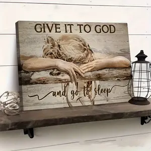 1pc Framed -- "Give God" Theme Canvas Wall Art Framed Painting Clearance Sale, 2D Flat, Suitable for Easter, Mother's Day, Winter and Summer, Give Him/Her Indoor Luxury Decoration, Bedroom, Living Room, Bathroom, Home Office Room Aesthetic Decor Post