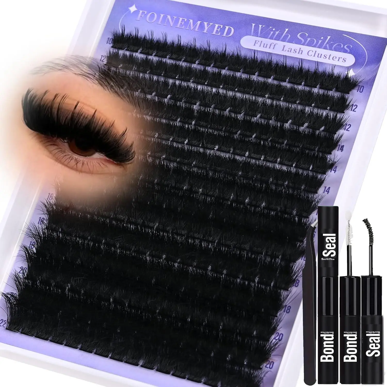 168 Dense Cartoon Eyelash Clusters, 500D Fluffy Volumized False Eyelashes, 10–22 mm Wispy D Curl Single-Lash Clusters with Glue and Seal, Eyelash Set, Volume Curl Lashes