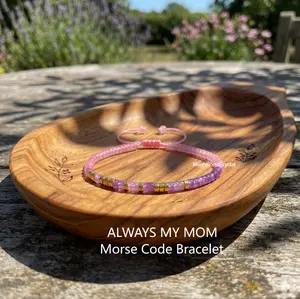 Morse Code Bracelet ALWAYS MY MOM Tiger Eye Rose Quartz Healing Mothers Day Gift
