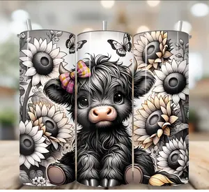 20 oz Skinny Tumbler Highland Cow - Black