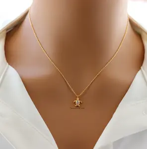 18K Gold Plated Dainty CZ Turtle Pendant Necklace – Sparkly Ocean-Inspired Jewelry Gift