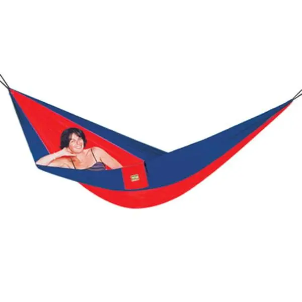 Hammock Bliss Single Hammock with Suspension System (Model 371860, Navy-Red, 4'11"x9'10") - Unisex Portable Setup for Hiking, Light Outdoor Camping, Portable Sleep